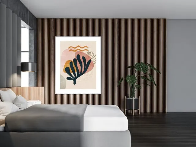 Side,View,Of,Stylish,Bedroom,With,Concrete,,Gray,And,Wooden