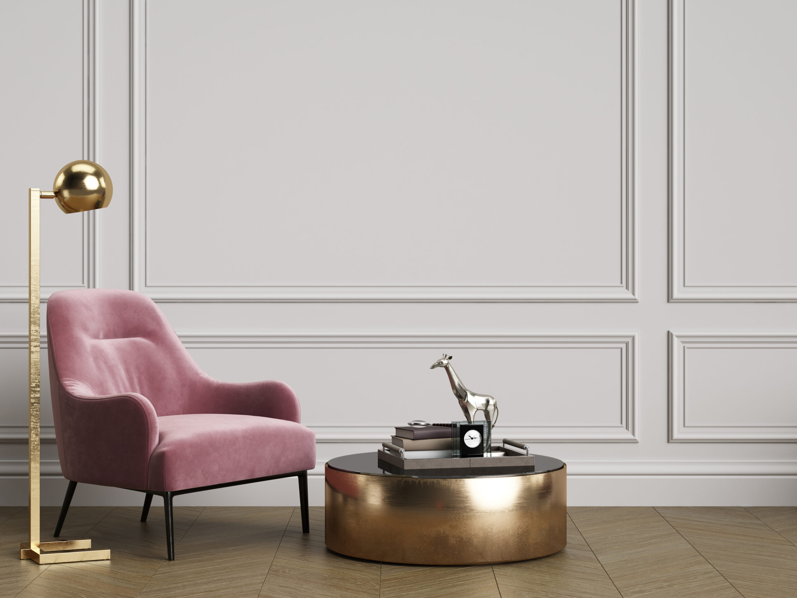 Cassic,Interior,With,Pink,Armchair,And,Floor,Lamp,With,Copy