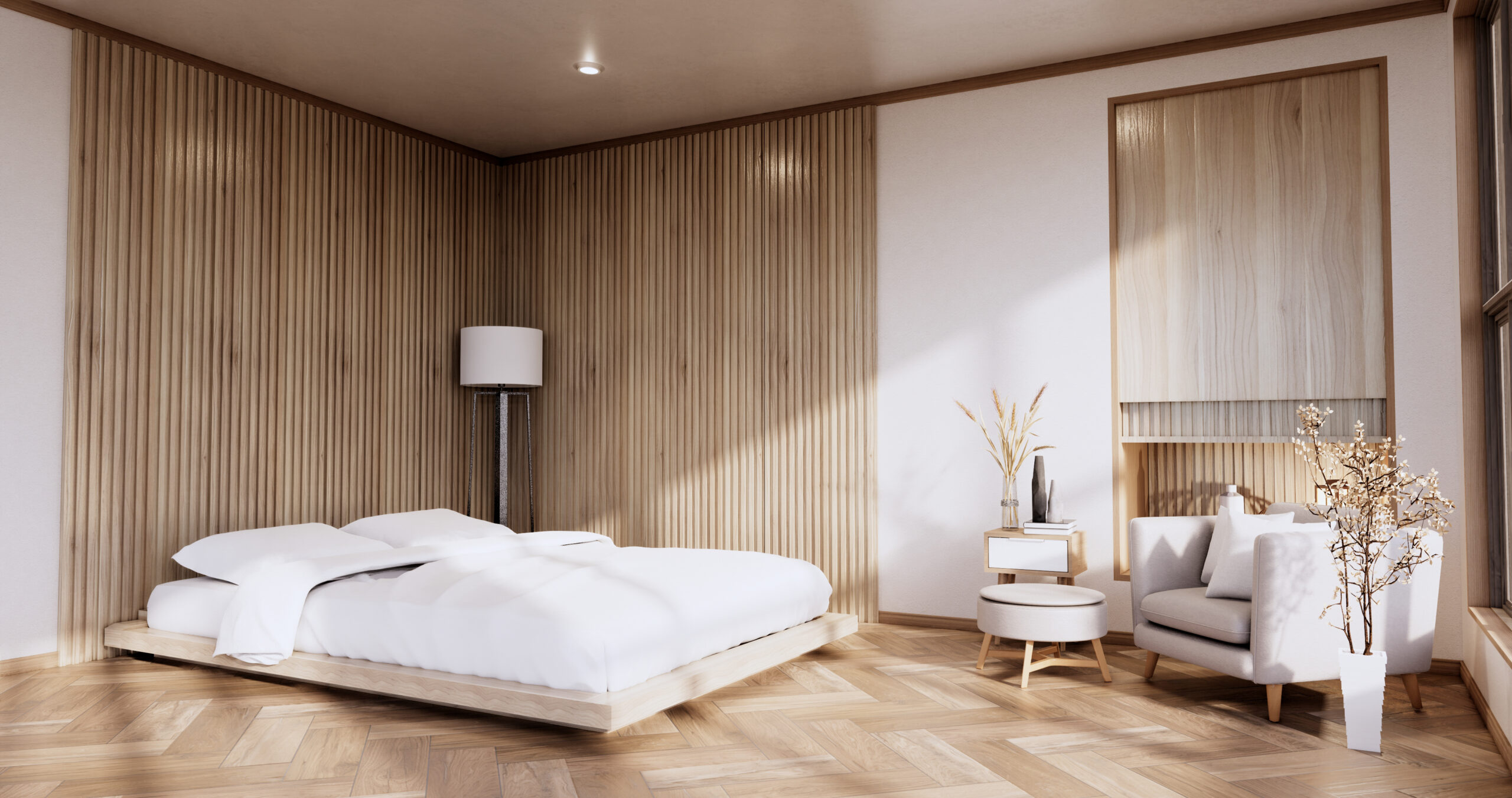 interior mock up with zen bed plant and decoartion in japanese b