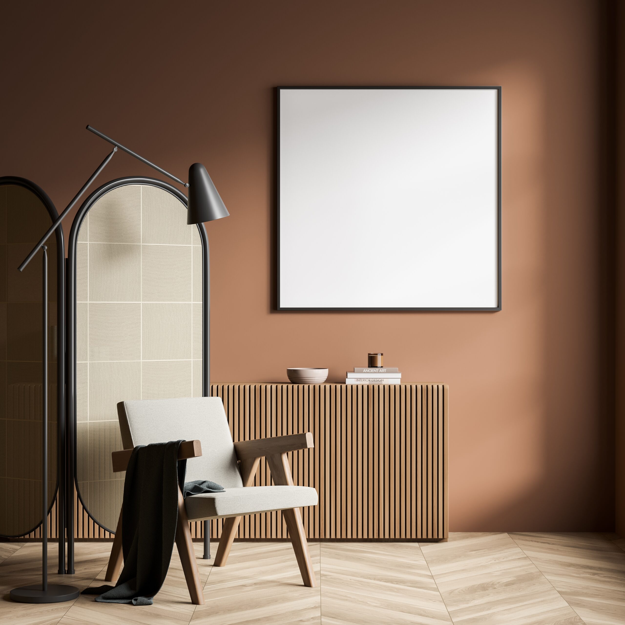 Orange,Relaxing,Room,Interior,With,Seat,And,Wooden,Panel,,Commode
