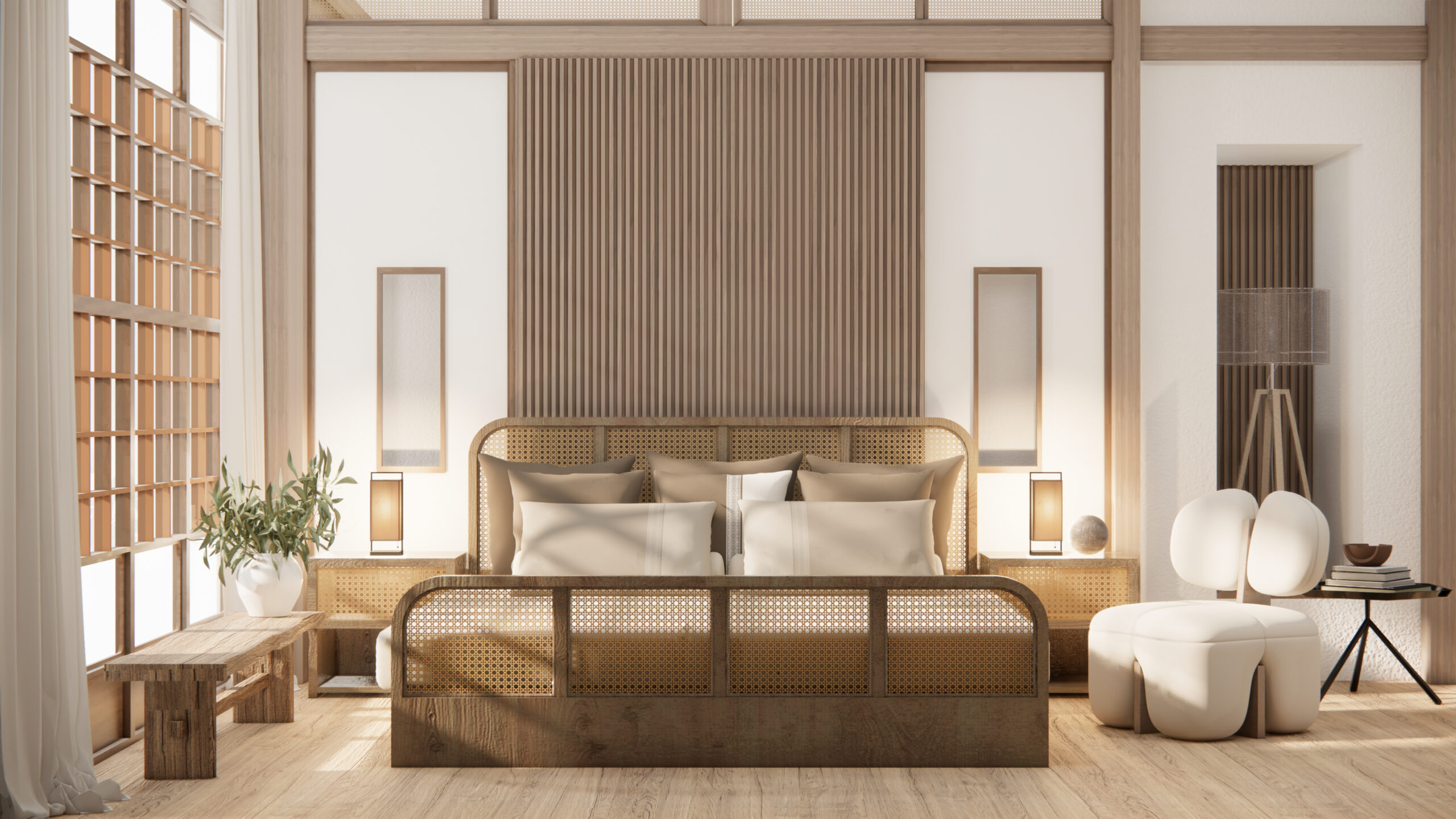 Minimalist wabi sabi interior mock up design, room muji sytle. 3