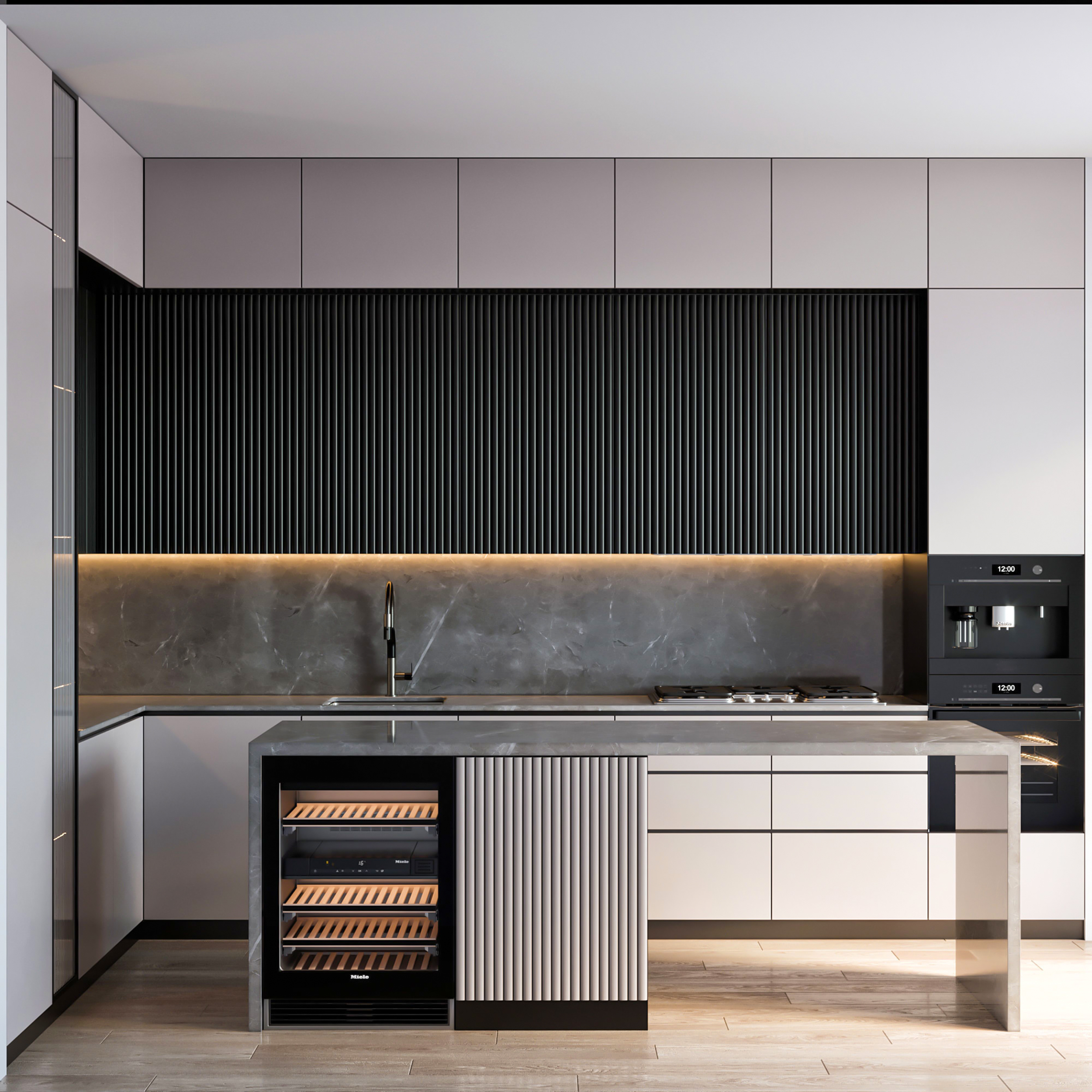 3d render modern luxury kitchen furniture interior design